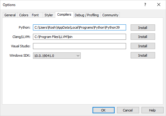 Setting the path to the Python executable file in MetaEditor settings